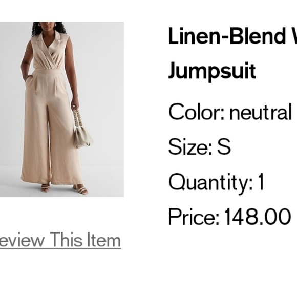 NWT Express Khaki Tan Linen Wide leg Jumpsuit, XS - Picture 6 of 6